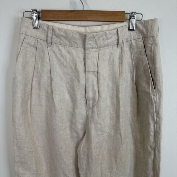 AE77 American Eagle Linen Trouser Pants Womens Size 6 Ivory Pleated Wide Leg - Picture 2 of 12